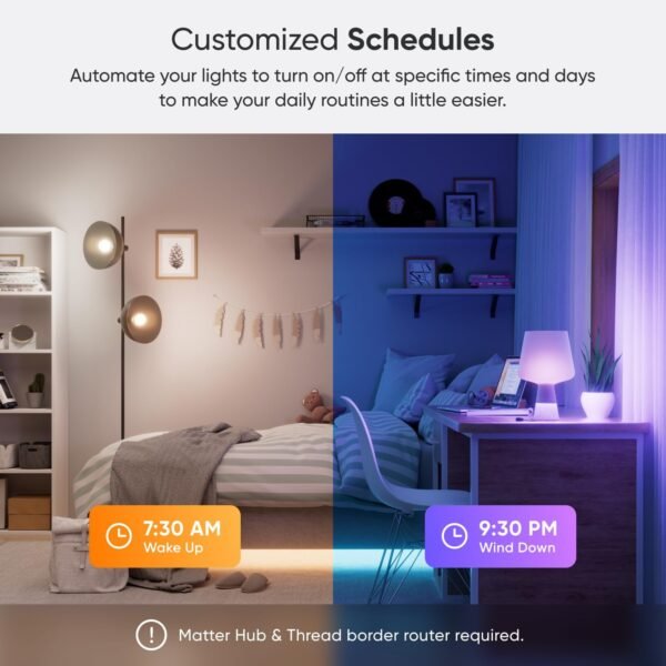 Nanoleaf Essentials Matter Bluetooth & Thread Smart LED A19 Lightbulb (2PK) and Lightstrip 80" Smarter Kit (2m) - RGB & Whites, Controller, App & Voice Control (Works with Apple Home, Google Home) - Image 3