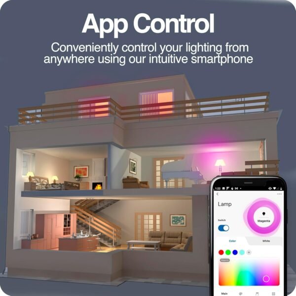 Intermatic ABRA A19 Wi-Fi Smart Bulb, 800 Lumens - Voice Controlled RGB LED, Compatible with Alexa & Google Home - Timers & Schedules, No Hub Required (4 Pack) - Image 3