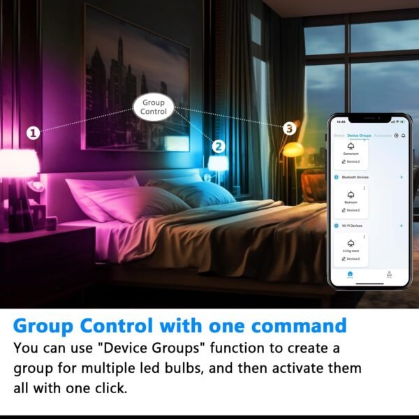 dalattin Smart A19 Led Light Bulb with WiFi & Bluetooth, RGBC W Color Changing Light Bulb, Compatible with Alexa & Google Assistant No Hub Required, E26 Led Bulb 60 Watt Equi, 800LM, 2.4GHz, 6 Pack - Image 7
