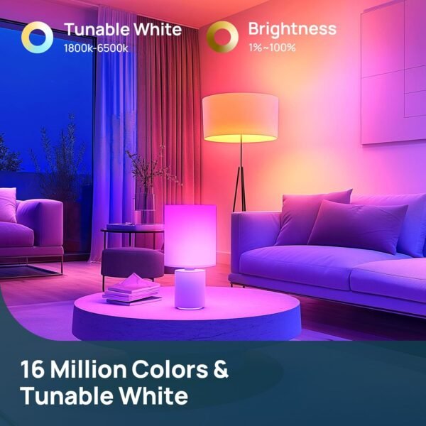 Linkind Smart Light Bulbs, 1600LM (100W Equivalent) Smart Bulb, Work with Alexa & Google Home, RGBTW Color Changing Bulb Music Sync, 2.4GHz Wi-Fi & Bluetooth, LED Alexa Light Bulbs 14W, A21 E26, 4Pack - Image 4