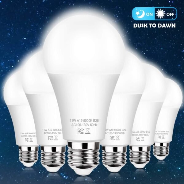 6-Pack Dusk to Dawn LED Light Bulbs, A19 11W(100Watt Equivalent), E26 Basic Automatic On/Off, 1200LM, Daylight White 5000K Smart Sensor Lights, Outdoor for Porch Garage Yard Patio Garden - Image 7