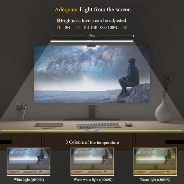 Computer Monitor Light Bar, LED Screen Light Bar for Workspace, Dimmable Monitor Lamp, Touch Control Monitor Lamp for Desk/Office/Home/Game, for Eye Caring - Image 3