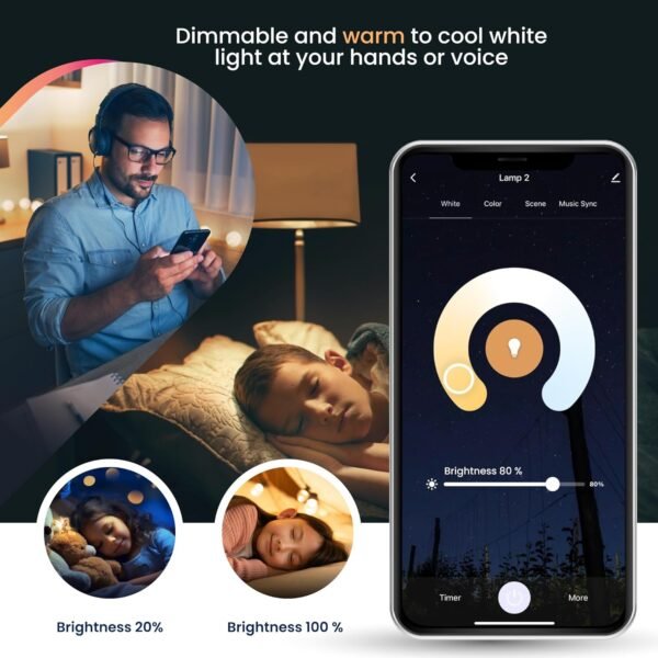 Smart Light LED Bulb Kit x2 E27 RGB - WiFi 2.4Ghz only, Alexa and Google Home Compatible, Adjustable Colors & Temperature, Easy Installation and Setup, 9W, 800 Lumens - Image 5