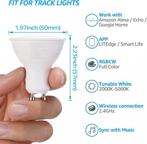 TORCHSTAR GU10 WiFi Smart Spotlight Bulbs, 2000K-5000K RGB LED Color Changing Light, Compatible with Alexa Google Home & Smart Life, 5W 40W Equivalent, Dimmable, No Hub Required - Image 4