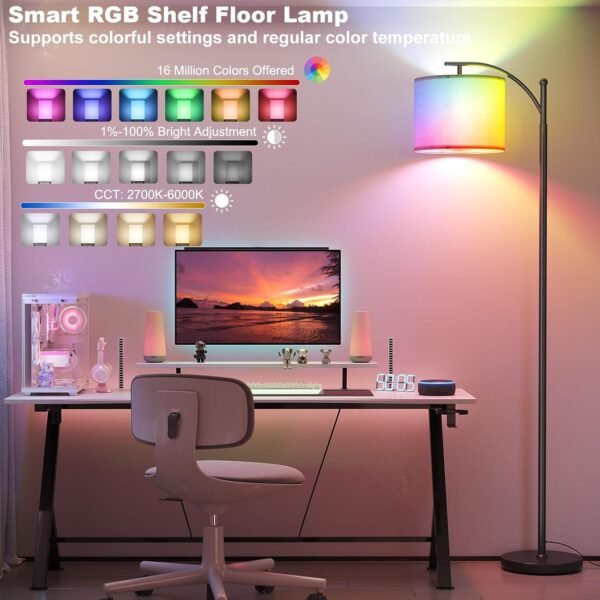 SUNMORY ARC Floor lamp, Smart APP Remote Control Standing Floor lamp with RGB Bulb, Tall Lamp with Hanging Lampshade, Dimmable Floor Lamp, Modern Floor Lamps for Living Room, Bedroom, Office - Image 2