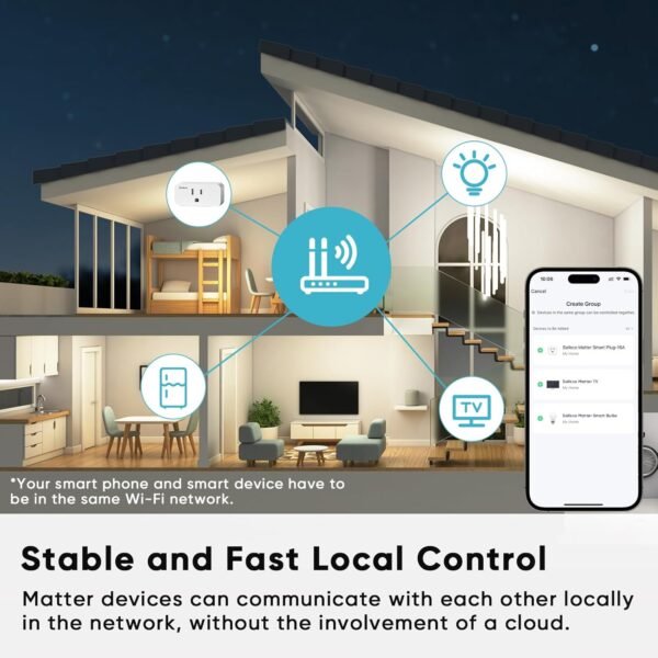 Matter Smart Plug,Work with Apple Home/Alexa/Google Home,WiFi Smart Outlet 15A/1800W Max,Smart Home Automation with Remote Control,Timer&Schedule,FCC/ETL Certified,2.4G Wi-Fi Only,3 Pack - Image 7