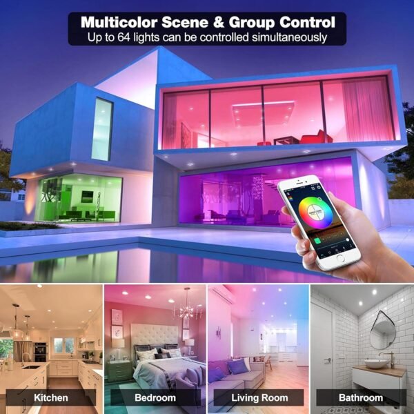 Smart Recessed Light 6Inch, WiFi & Bluetooth Downlight, APP Control, Dimmable, RGBCW, Color Changing Retrofit LED Can Light, Smart Home Lighting Compatible with Alexa Google Assistant 4Pack - Image 4