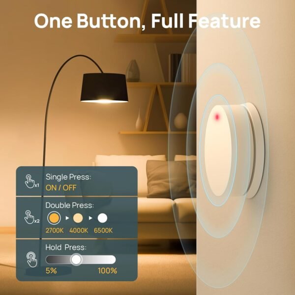Linkind Smart Button - Bluetooth Light Switch, AI-Dot Smart Bulb Dimmer Switch, Wire-Free, 98FT RF Range, 1 Pack - Image 2