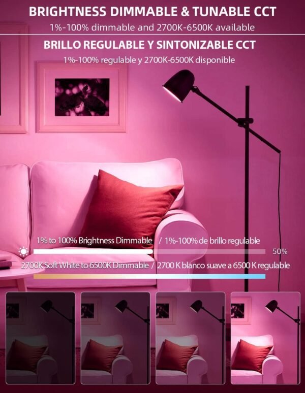 Smart WiFi LED Light Bulbs, Compatible with Alexa and Google Home Assistant, Music Sync Multi Color Changing Bulb, BR30 E26 10W 1000LM (80W Equivalent), 4-Pack, White, (MKBR) - Image 2