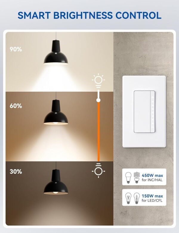 ELEGRP Single Pole Smart Dimmer Light Switch DPR10, 2.4GHz Wi-Fi Dimmer Switch Compatible with Alexa and Google Assistant, Needs Neutral Wire, No Hub Required, UL and FCC Listed, White, 1 Pack - Image 4