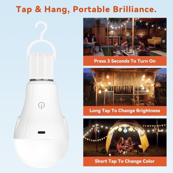 Neporal MagicGlow Rechargeable Light Bulbs with Remote, 3 Colors Shift + Dimmable Battery Powered Light Bulbs, USB Rechargeable, A19 Standard Emergency LED Light Bulbs, 15W, Up to 24 Hours, 2 Pack - Image 4