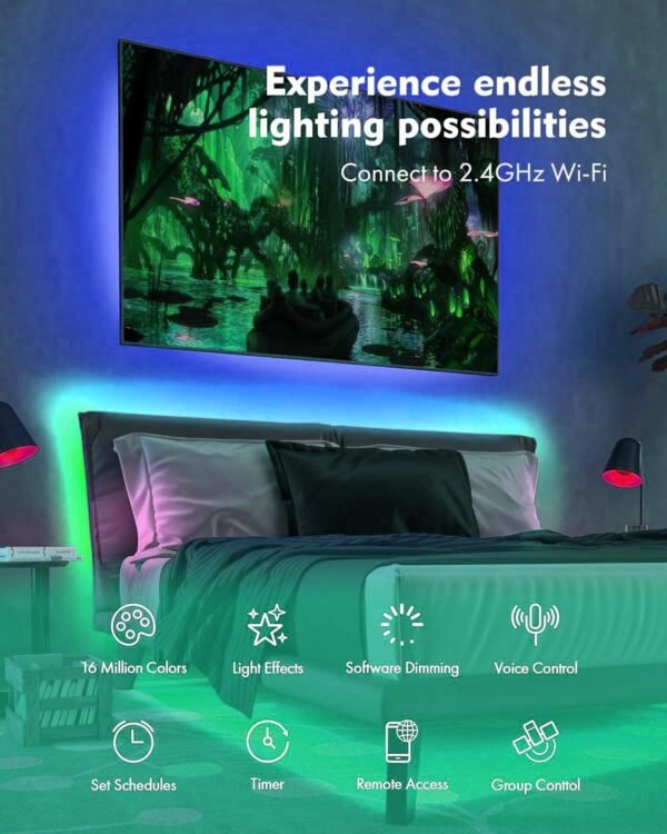 VOCOlinc Smart LED Light Strip 13.2ft RGB LED Lights for Bedroom Christmas Decorating Works with Apple HomeKit Apple HomeKit Google Assistant Voice Control No Hub Required - Image 3