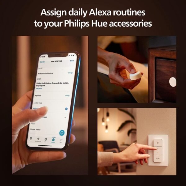 Philips Hue Smart Light Starter Kit - Includes (1) Bridge, (1) Dimmer Switch and (2) A19 LED Bulbs - White and Color Ambiance Color-Changing Light - 800LM - E26 - Control with App or Voice Assistant - Image 5