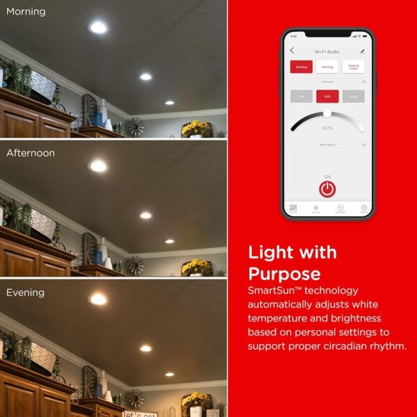 UltraPro Wi-Fi LED Smart Light Bulb, Downlight, 65W Equivalent, RGB, Color Changing, White Tunable 2700K - 6500K, Dimmable, 2.4GHz Router Required, Circadian Rhythm, Easy-to-Use App, 2 Pack, 51463 - Image 6