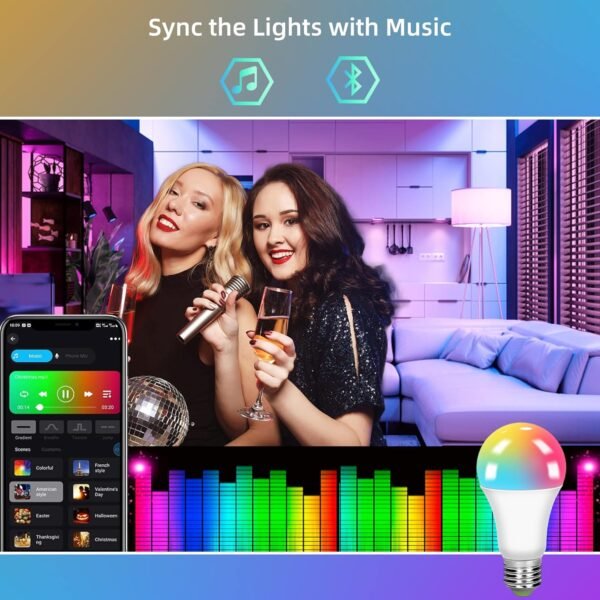 LED Smart Light Bulb 2 Pack Color Changing A19 LED Light Bulbs, Light Bulbs Bluetooth Speaker&WiFi Light Bulb,1000LM RGB Dimmable,Google Home & Alexa Light Bulb with Speaker - Image 2
