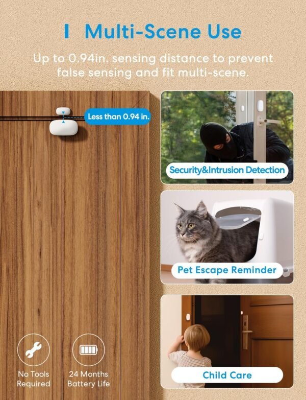 Meross Smart WiFi Door & Window Sensor Kit, Support Apple HomeKit, Alexa, SmartThings, Mini Wireless Detector Burglar Alert, 328ft Range, Home Automation for Security & Kid Safety, Meross Hub Included - Image 5