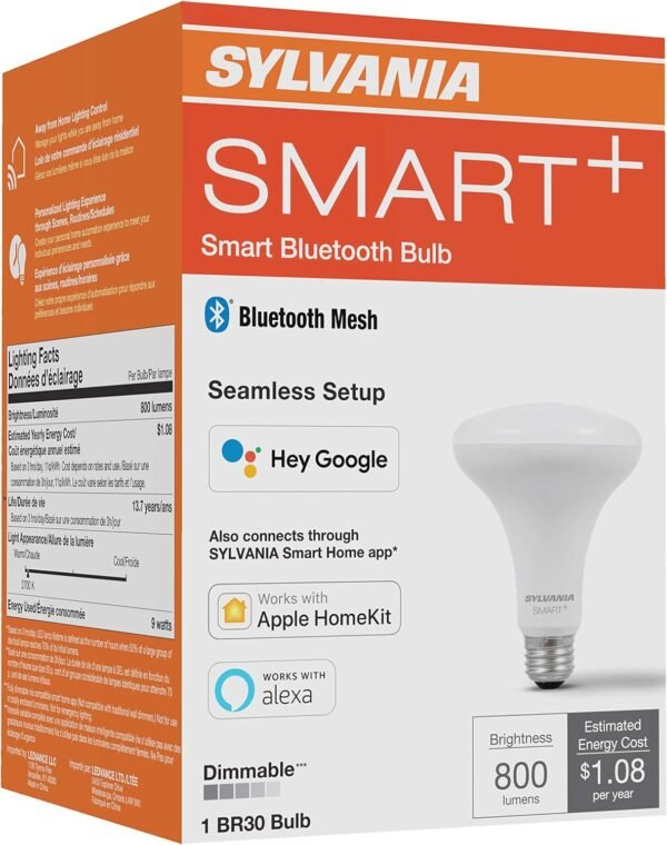 SYLVANIA SMART+ Bluetooth Soft White BR30 LED Bulb, Fully Dimmable, Compatible with Alexa, Apple HomeKit and Google Assistant, 1 pack - Image 3