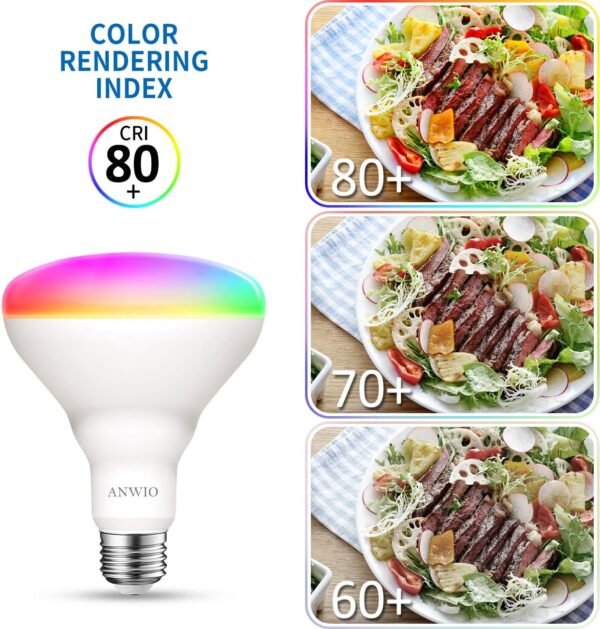 ANWIO Smart Light Bulb BR30 RGB Color Changing LED WiFi Dimmable Multicolor Light Bulbs E26 Base, Compatible with Alexa, Google Assistant, No Hub Required, 1300 Lumen 13W (100W Equivalent) 2 Pack - Image 8