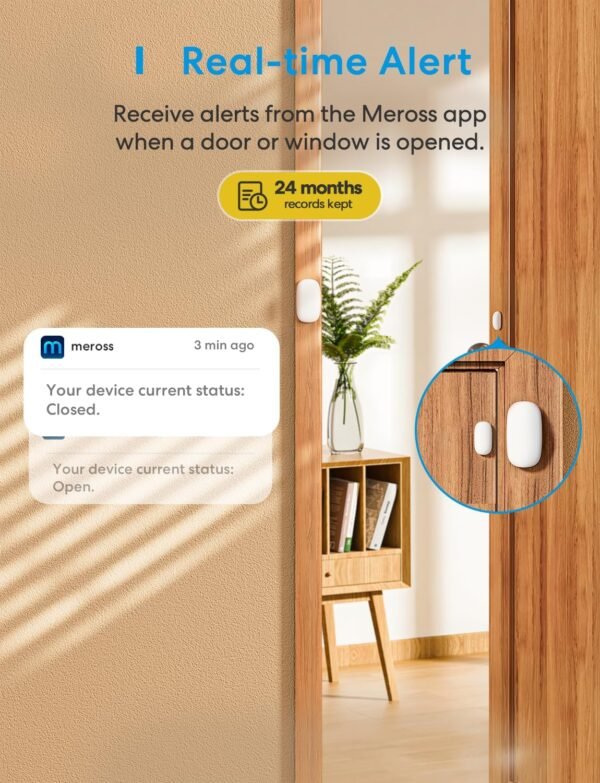 Meross Smart WiFi Door & Window Sensor Kit, Support Apple HomeKit, Alexa, SmartThings, Mini Wireless Detector Burglar Alert, 328ft Range, Home Automation for Security & Kid Safety, Meross Hub Included - Image 8