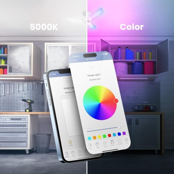 Feit Electric Smart LED Garage Light, RGBW 3 Panel, WiFi 2.4GHz, Screw-in LED Shop Light Bulb, Works with Alexa and Google Home Assistant, E26, 4000 Lumens, Garage Ceiling Light, ADJ4000/RGBW/LED/AG - Image 4