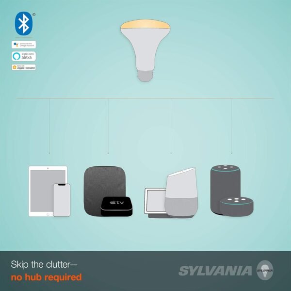 SYLVANIA SMART+ Bluetooth Soft White BR30 LED Bulb, Fully Dimmable, Compatible with Alexa, Apple HomeKit and Google Assistant, 1 pack - Image 5