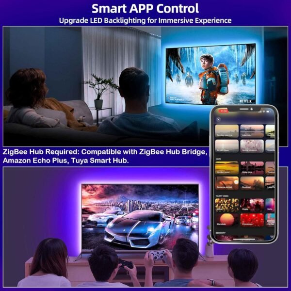 GIDERWEL Smart ZigBee 3.0 USB LED Strip Light RGBWW Kit Work with HUB Bridge TUYA Smart hub and Echo Plus for APP/Alexa Voice Control 6.56ft 5V RGB Cold Warm White RGBCCT Ambiance TV LightStrip Plus - Image 2