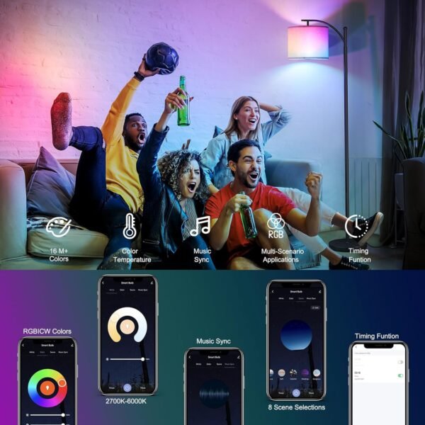 SUNMORY ARC Floor lamp, Smart APP Remote Control Standing Floor lamp with RGB Bulb, Tall Lamp with Hanging Lampshade, Dimmable Floor Lamp, Modern Floor Lamps for Living Room, Bedroom, Office - Image 4