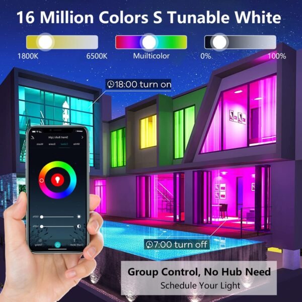 LED Smart Light Bulb 2 Pack Color Changing A19 LED Light Bulbs, Light Bulbs Bluetooth Speaker&WiFi Light Bulb,1000LM RGB Dimmable,Google Home & Alexa Light Bulb with Speaker - Image 3