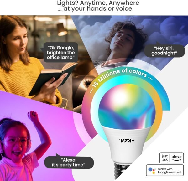 Smart Light LED Bulb Kit x2 E27 RGB - WiFi 2.4Ghz only, Alexa and Google Home Compatible, Adjustable Colors & Temperature, Easy Installation and Setup, 9W, 800 Lumens - Image 2