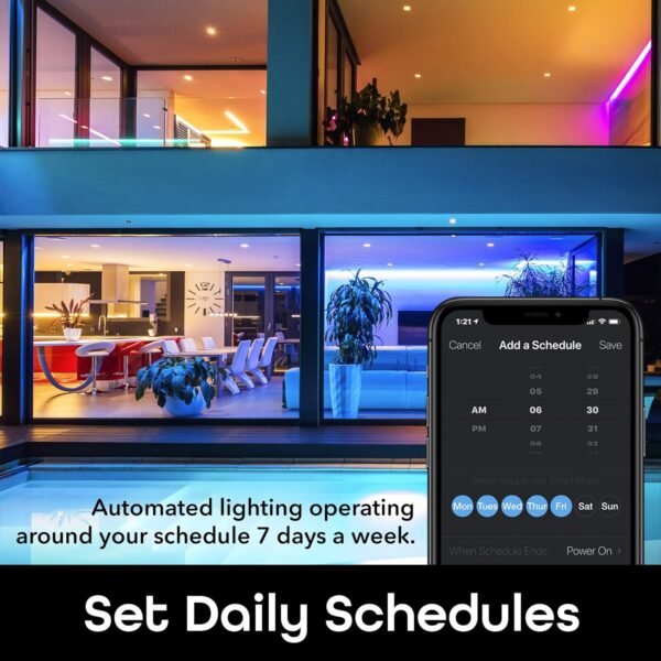 Geeni Smart LED Strip Lights,RGBWW Color Changing,Weatherproof,Timer & Scenes, Dimmable,Tunable White, Works with Alexa & Google Home 9.8ft - Image 5