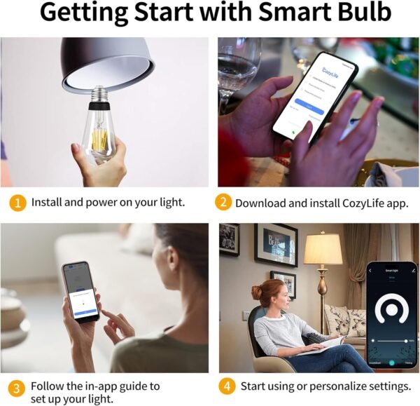 PALULU Smart ST64 LED Vintage Edison Filament Bulb, 2700K, 6W (60W Equivalent), Dimmable, E26 Base, Control with App, Compatible with Alexa and Google Assistant, Only 2.4 GHz Wi-Fi, 2 Pack (Clear) - Image 7