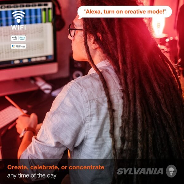 Sylvania WiFi LED Smart ST19 RGBW Color and Amber Finish Filament Light Bulb, 7W Efficient, for Alexa/Google Assistant, 2000K, No Hub Required, Clear - 1 Pack (75809) - Image 4